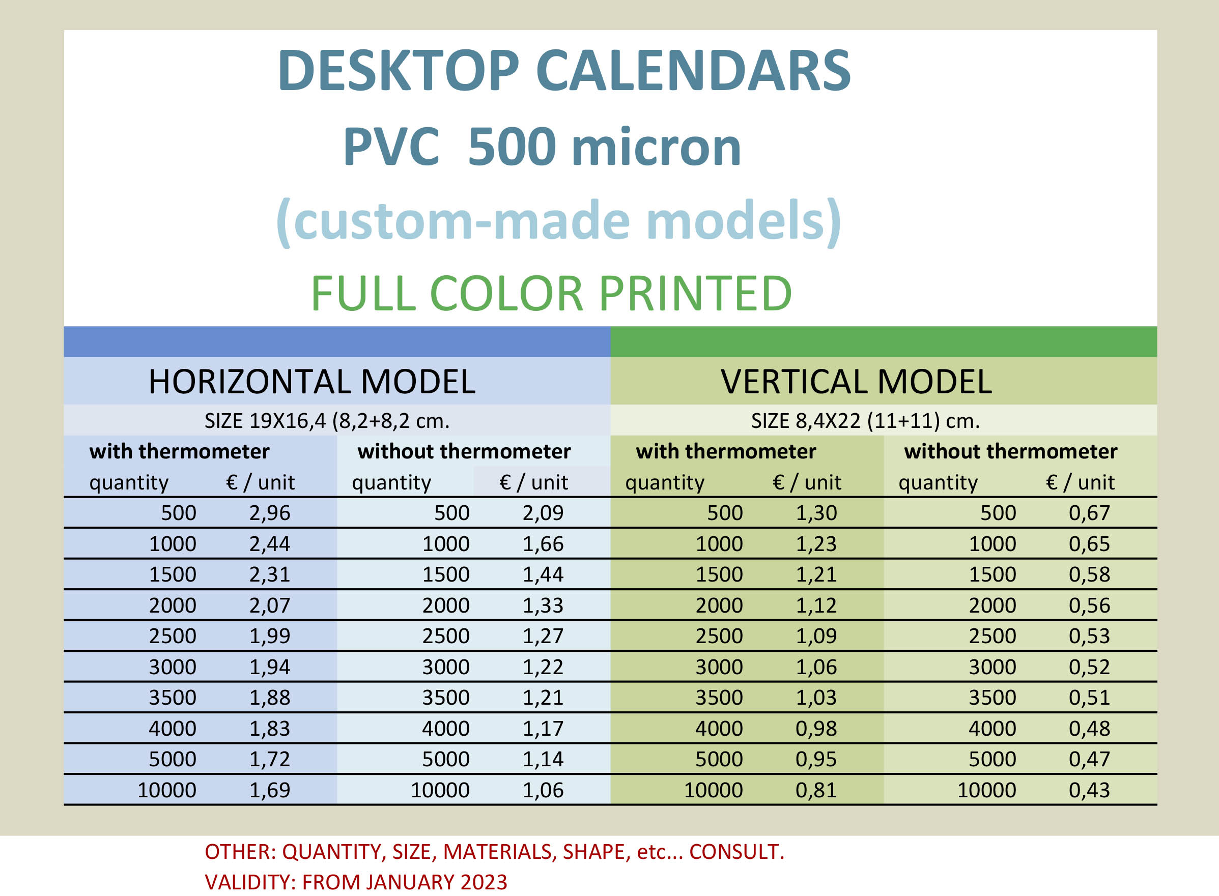 price list